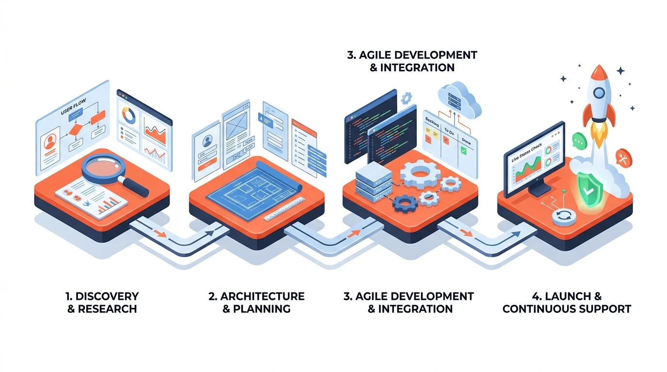 TanayaTech 4-Step Delivery Methodology - Understand, Plan, Build & Implement, Deploy & Support